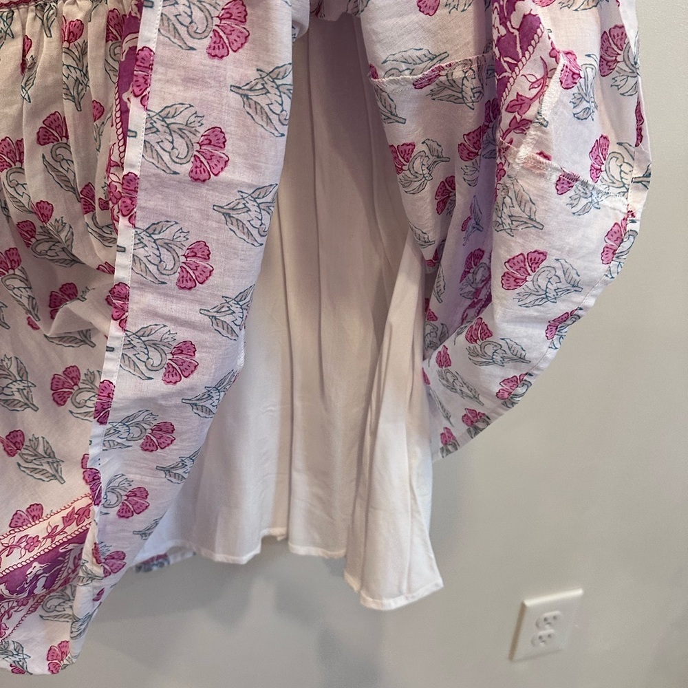 Haute Hippie Women's Large White Pink Boho Floral Long Sleeve Mini Dress NWOT - Picture 3 of 8